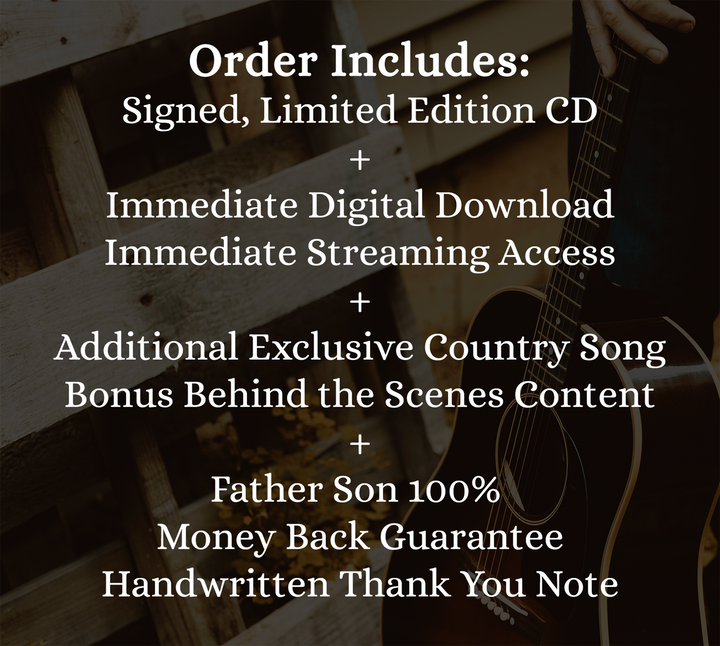 Order details for signed limited edition CD, including digital download, streaming, exclusive song, and handwritten thank you note.
